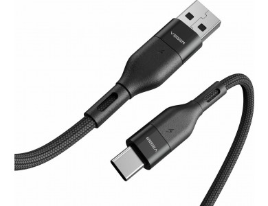 Veger AC02 USB-C Cable 1,2m with Nylon Weave and Aluminium Contacts, Support QC3.0 & 3A, Black
