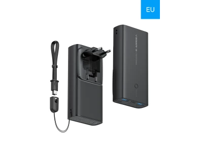 Veger ACE100 10000 PD 20W USB-C Power Bank 10.000mAh with Built-in Plug, Power Delivery & QC3.0, Black