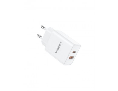 Veger VLS302U 2-port wall charger 30W Type-C με PD / QC3.0 / PPS, White