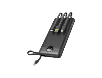 Veger VP1116 10000 USB-C Power Bank 10.000mAh με 4 Built-in Καλώδια (Micro USB / Type-C / USB-A / Lightning), Μαύρο