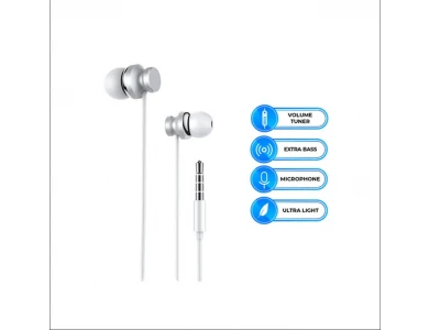Veger VR209R Headphones In-ear Hands free with Volume Control & Microphone, White