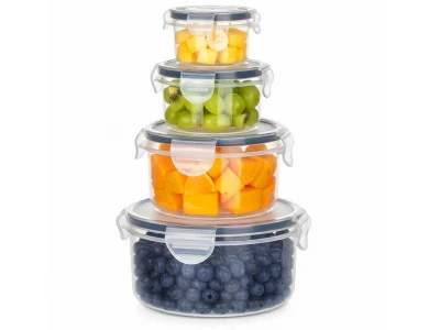 Vilde 4 Round Food Containers with Lids & Airtight Closure BPA-Free, Various Sizes from 80ml to 800ml, Set of 4, Transparent