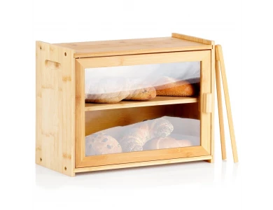 Vilde Bread Bin, Ψωμιέρα 2 Επιπέδων από Μπαμπού, με Διαφανές Καπάκι και Τσιμπήδα