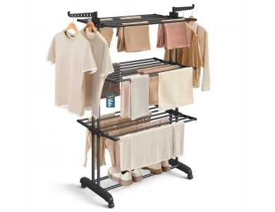 Vilde Drying Rack Vertical Τροχήλατη Απλώστρα Δαπέδου 3 Επιπέδων 78x64x170cm με Κρεμάστρες, Μεταλλική, Μαύρη