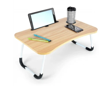 Vilde Laptop Desk, Τραπεζάκι για Laptop με Θήκη για Ποτήρι & Tablet, Brown