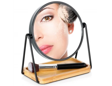 Vilde Makeup Mirror Double-Sided, Καθρέπτης Μακιγιάζ Διπλής Όψης, με Βάση από Μπαμπού