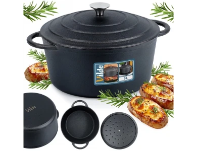 Vilde Pot with Lid Cast Iron 26cm, Μαντεμένια Κατσαρόλα 5L, Black