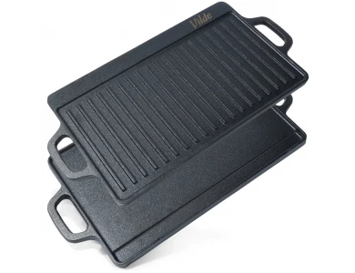 Vilde Premium Cast Iron Grill Plate 45x25cm, Πλάκα Ψησίματος Διπλής Όψης από Μαντέμι με Λεία & Ραβδωτή Επιφάνεια