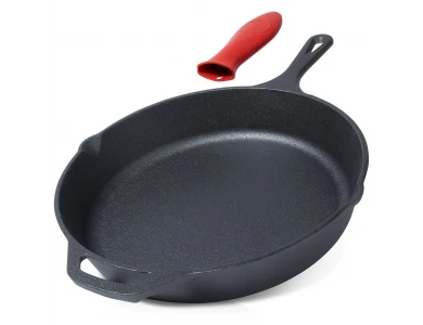 Vilde Premium Cast Iron Skillet 30cm, Τηγάνι από Μαντέμι με έξτρα Προστατευτική Λαβή από Σιλικόνη