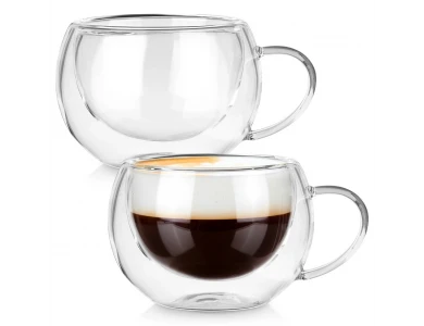 Vilde Premium Double Walled Glass, Φλυτζάνια Cappuccino σετ των 2τμχ 280ml από Διπλό Βοριοπυριτικό, με Λαβή