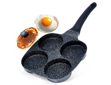 Vilde Premium Four-Cup Egg Pan Granite, Αντικολλητικό Τηγάνι 4 Θέσεων από Αλουμίνιο με Επίστρωση από Γρανίτη, 19cm