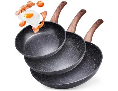 Vilde Premium Frying Pan Set Granite, Σετ 3 Αντικολλητικά Τηγάνια από Αλουμίνιο με Επίστρωση από Γρανίτη 20 / 24 / 28cm