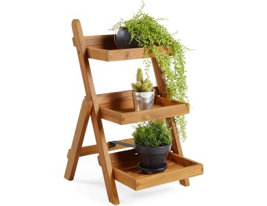 VonHau Wooden Stand for Flowers and Pots with 3 Levels, Folding, for Garden / Balcony 43x40x63cm