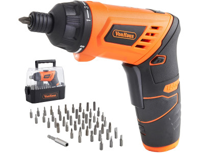 VonHaus 3.6V Cordless Screwdriver with Case and Nibs, Set of 50pcs