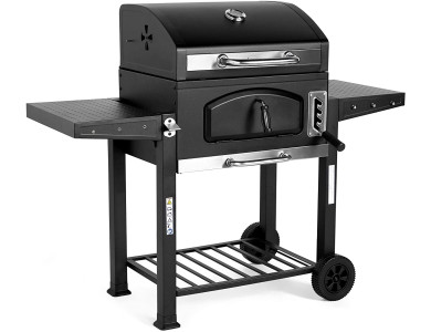 VonHaus Charcoal Grill 60x40cm BBQ 2-in-1 American Style Grill & Smoker, Height adjustable - 2500250