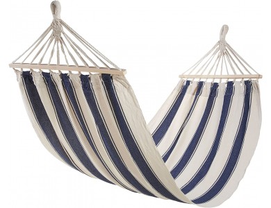 VonHaus Striped Hammock, for 1 Person, with Striped Nautical Style 200 X 100cm 100% Cotton, White/Blue