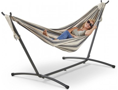 VonHaus Striped Hammock for two Persons, With Frame Striped Nautical Style 305 X 119cm, White / Blue