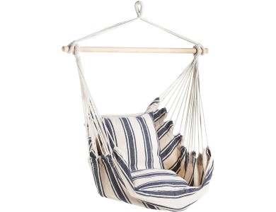 VonHaus Striped Hanging Chair, Hammock Single Striped Nautical Style 130 X 95cm, White / Blue