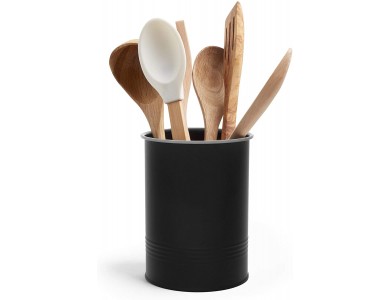 VonShef Kitchen Utensil Pot, Cutlery Holder, 13cm Diameter x 17cm Height, Stainless Steel, Matte Black