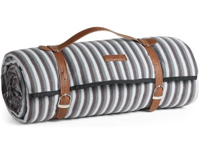 VonShef Picnic Blanket, Extra Large, Waterproof fabric and vegan leather carrier handle 200x220cm, Striped - 1000229