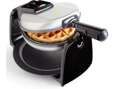 VonShef Waffle Maker, Περιστρεφόμενη Βαφλιέρα 1000 W με Cool Touch Λαβές & Ρυθμιζόμενη Θερμοκρασία, Στρογγυλή Για 4 Βάφλες