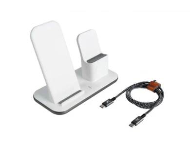 Xtorm PS101 Powerstream 3-in-1 Wireless Charging Base for Apple devices, Wireless Charger Set with Cable, White/Space Gray