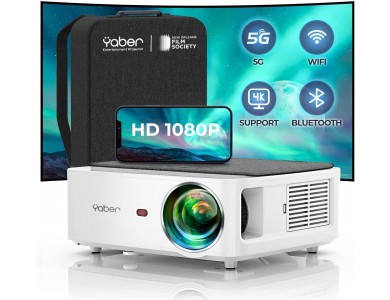 Yaber V6 Projector Full HD 1080p Native resolution, 9500 Lumens, 10.000:1 Contrast (up to 1080p) Bluetooth 5.0 & WiFi, with Case, White