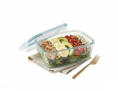 AJ Glass Food Container with Lid & Airtight Closure 20x15x6cm, 1040ml, Transparent