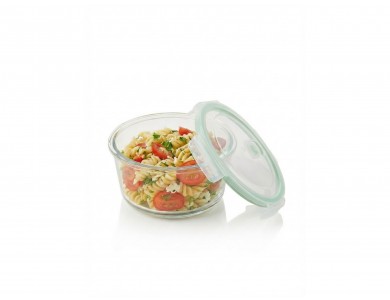 AJ Glass Food Container Round Transparent with Lid & Airtight Closure 15x6cm, 660ml