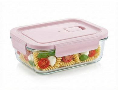 AJ Glass Food Container with Pink Lid & Airtight Closure 17x12.5x5.5cm, 680ml