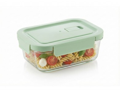 AJ Glass Food Container with Green Lid & Airtight Closure 20x15.5x6.5cm, 1040ml