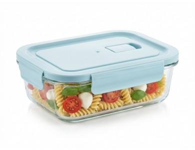 AJ Glass Food Container with Lid Light Blue & Airtight Closure 17x12.5x5.5cm, 680ml