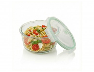 AJ Glass Food Container Round Transparent with Lid & Airtight Closure 17x7cm, 950ml