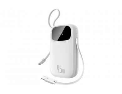 Baseus EnerFill FC31 Power Bank 20.000mAh 45W με 2 Ενσωματωμένα Αναδιπλούμενα Καλώδια USB-C και Οθόνη, White