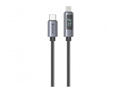 Swissten Καλώδιο USB-C σε Lightning 1,5μ. 30W, με Νάυλον Ύφανση & LCD Display, Black