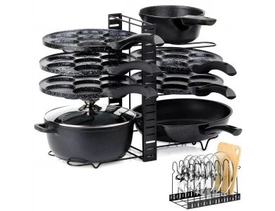 Vilde Pot Pan Lid Holder, Μεταλλική Βάση Οργάνωσης Κουζίνας για Τηγάνια / Κατσαρόλες / Καπάκια 47x21x38cm, Black