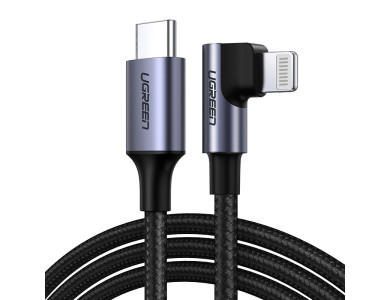 Ugreen Elbow 90° Angled 1.5m USB-C to Lightning Cable for Apple iPhone / iPad / iPod MFi, Nylon Weave with PD