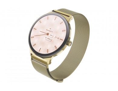 Garett Verona 2 Smartwatch 43mm με AMOLED Οθόνη 1.43", Bluetooth Κλήσεις, IP68 & Μπαταρία έως 7 Ημέρες, Gold Mesh