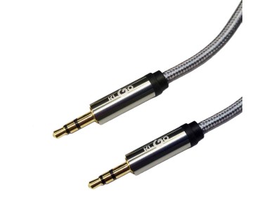 KLGO AUX-1 Audio Cable, Καλώδιο Ήχου AUX με Νάυλον Ύφανση 1μ, Silver