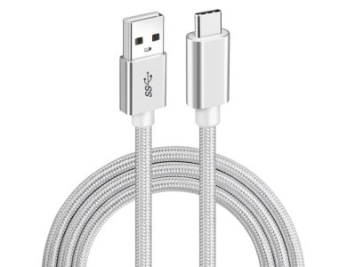 Nordic USB-C to USB 3.1 Gen1 Cable, 2.5m 5Gbps, Nylon Weave, Silver - USBC-N1095