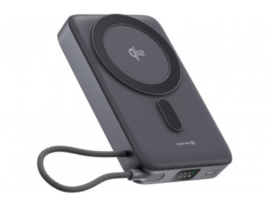 Swissten 10K Μαγνητικό Power Bank 10.000mAh Qi2 Certified 15W MagSafe iPhone + & LED Οθόνη, 33W PPS & 35W PD Charging, Black
