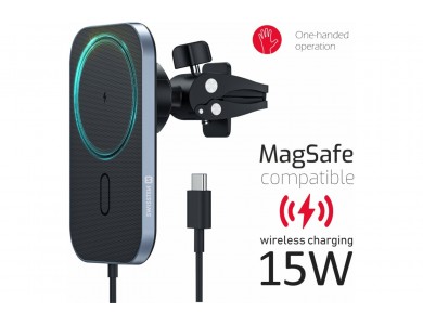 Swissten 2-in-1 Magnetic Car Holder, Μαγνητική Βάση / MagSafe 15W Κινητού Αυτοκινήτου για Ασύρματη Φόρτιση, Black