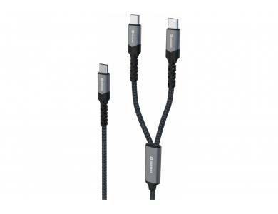 Swissten 2-in-1 Καλώδιο 1.2μ, Διπλό από Type-C σε Type-C & Type-C (100W Total), Black