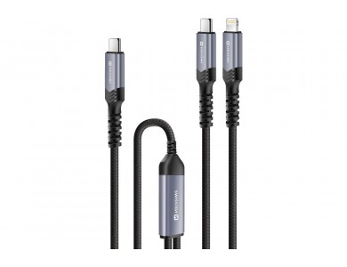 Swissten 2-in-1 Καλώδιο 1.5μ, Διπλό από Type-C σε Type-C & Lightning (100W Total), Black