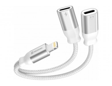 Swissten Textile Lightning Male σε 2x Lightning Female Audio Charging Splitter 12εκ., White