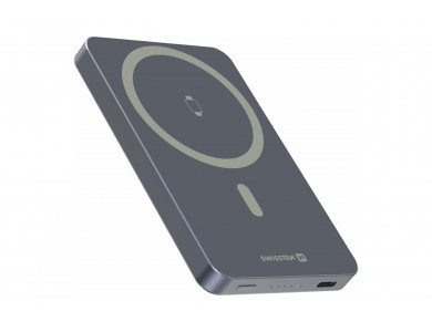 Swissten Slim Fusion Power Bank 5000mAh με Θύρα USB-C 20W, MagSafe 15W Wireless Charging, Silver