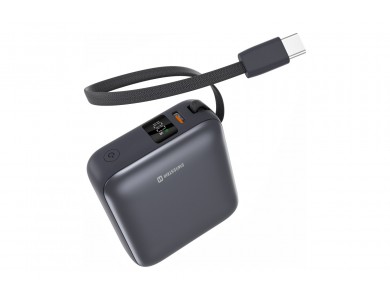 Swissten Space Power Bank 10.000mAh, 35W, με Οθόνη LCD, Θύρα USB-C & Ενσωματωμένο Καλώδιο USB-C, Silver