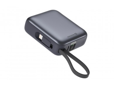 Swissten Space Power Bank 22.5W, 10.000mAh, με Θύρα USB-C & Ενσωματωμένα Καλώδια USB-C & Lightning, Silver