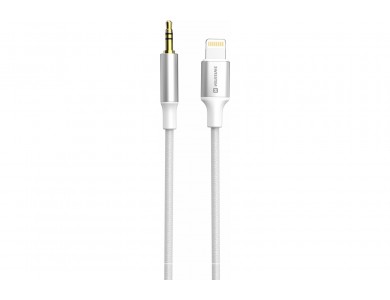 Swissten Textile Καλώδιο Lightning σε AUX 3.5mm με Νάυλον Ύφανση 1.5.μ, White