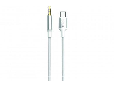 Swissten Textile Καλώδιο USB-C σε AUX 3.5mm με Νάυλον Ύφανση 1.5.μ, White